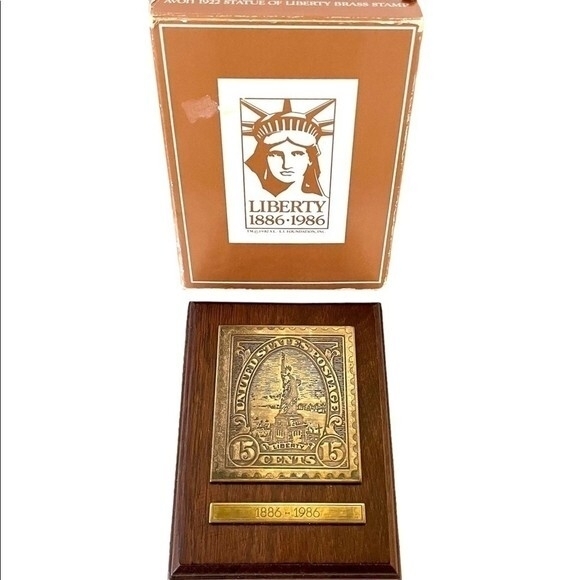 AVON Other - Vintage AVON Liberty 1886-1986 Centennial Wood Plaque Brass Stamp Commemorative